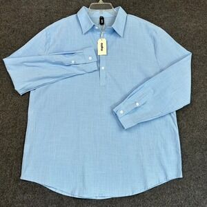New OUKU Men's XL Long Sleeve Linen Cotton Button Shirt Light Blue Casual